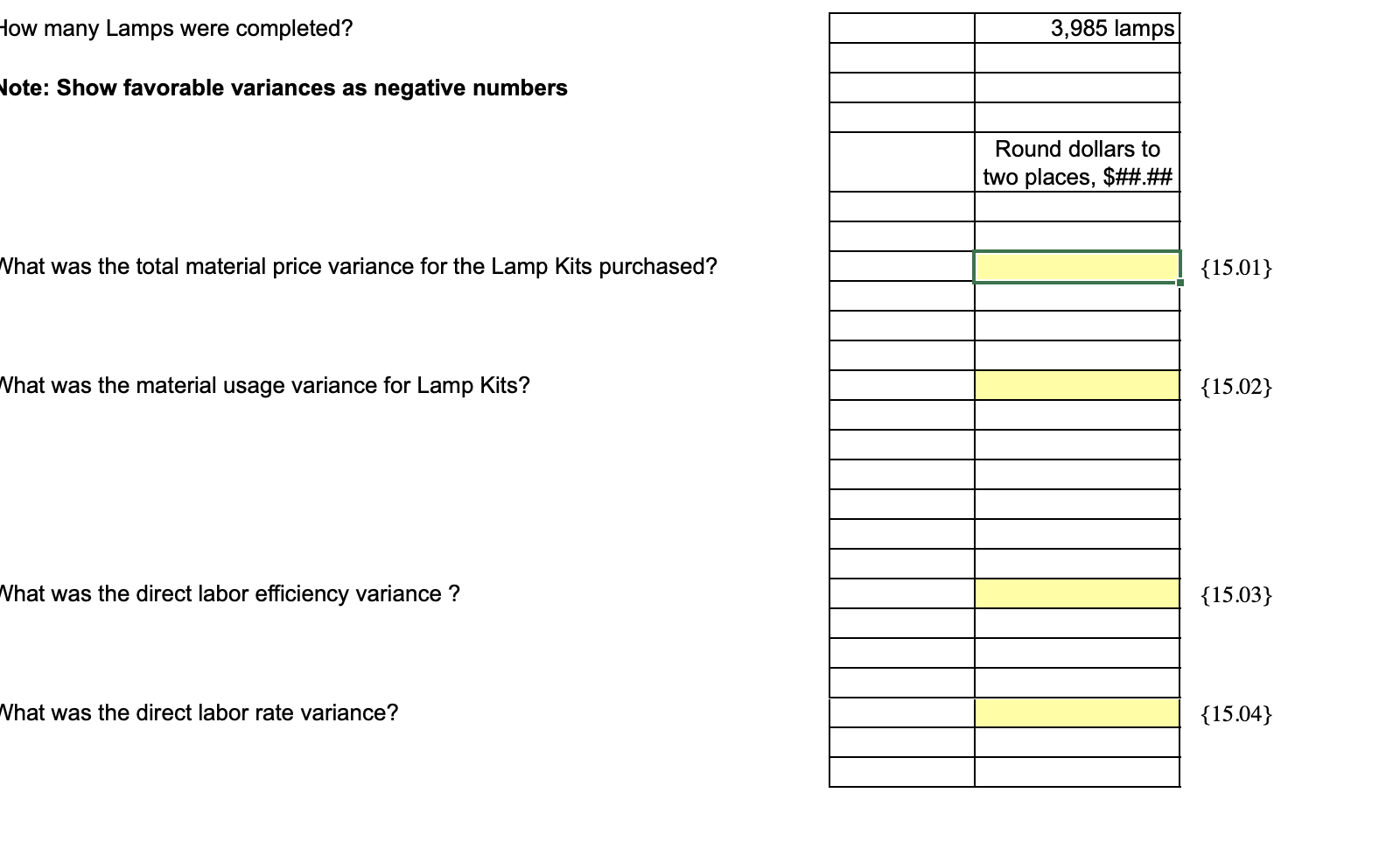 volume (denominator) variance? {16.03} Vhat is the fixed OH spending variance? {16.04}