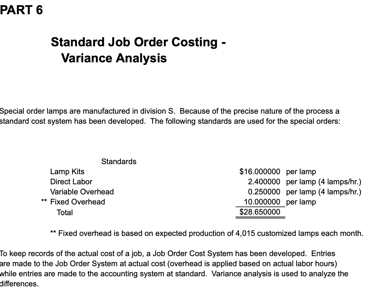 How many Lamps were completed? 3,985 lamps Note: Show favorable variances as