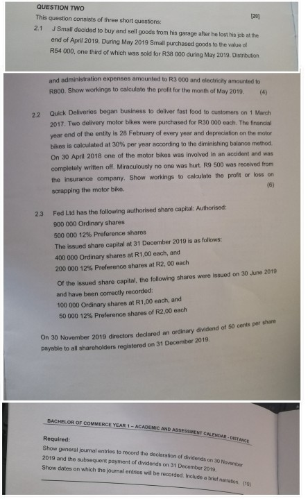 Please assist with this question 2 2.1 QUESTION TWO 1201 This