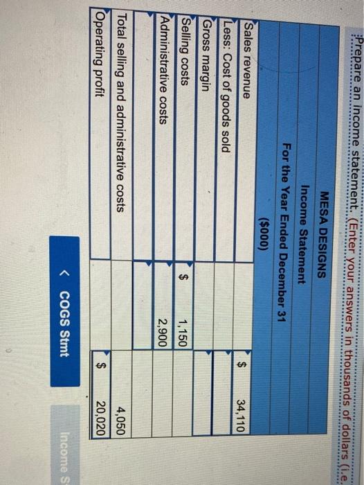 (Factory) Property taxes (Factory) Selling costo Sales revenue Utilities (Factory) For the