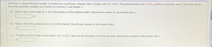 really need help. On March 1, Wayne Michsels beoght 10 bonds from