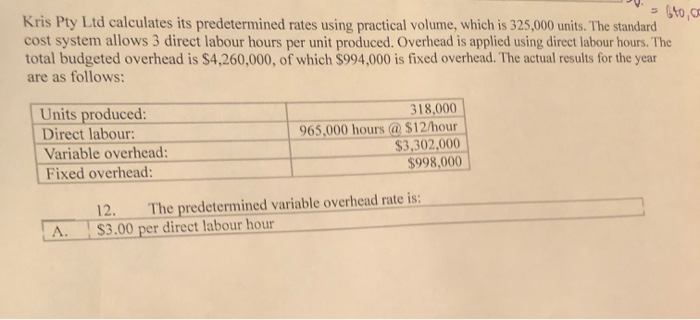  Kris Pty Ltd calculates its predetermined rates using practical volume, which