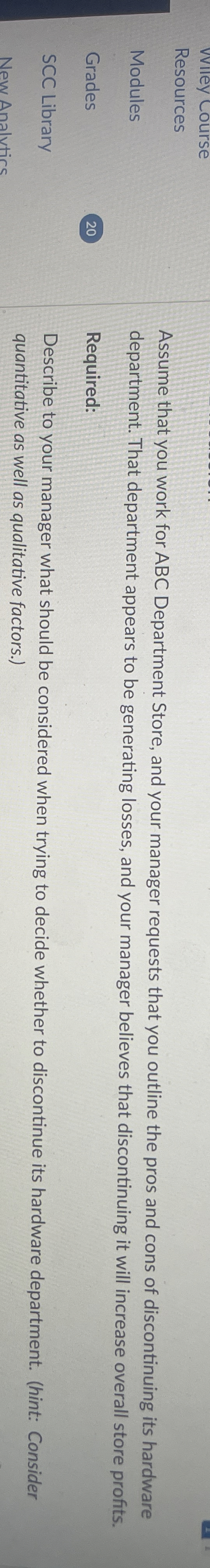  vviley course Resources Modules Grades 20 SCC Library Assume that you