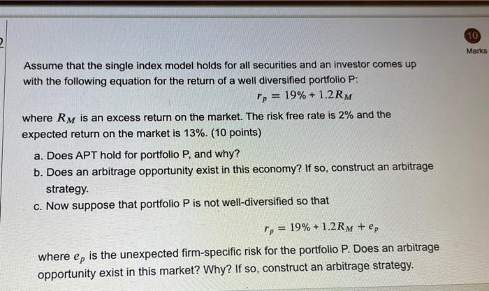 17 10 2 Marks Assume that the single index model holds for