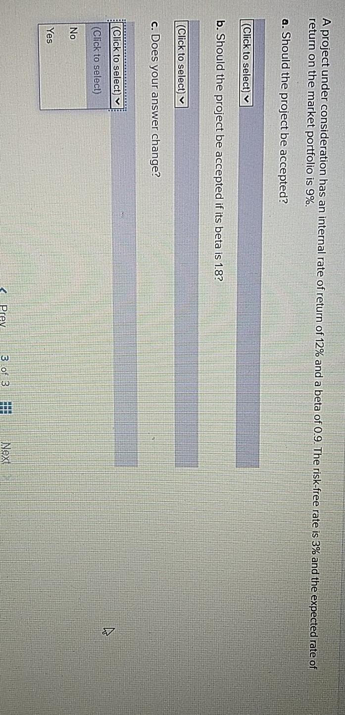 12% and a beta of 0.9. The risk-free rate is 3% and