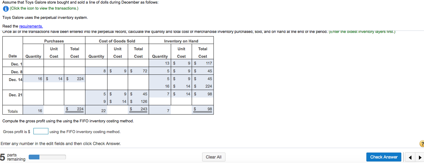 Dec. 1 Beginning merchandise inventory 13 units @ $9 each 8