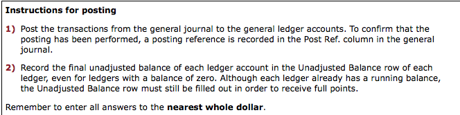 Instructions for posting 1) Post the transactions from the general journal