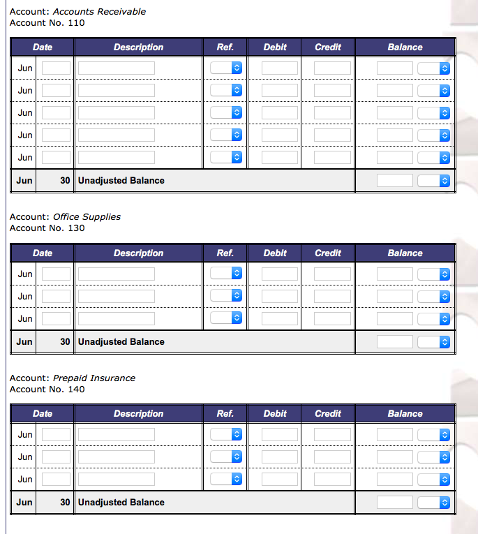 account in the Unadjusted Balance row of each ledger, even for ledgers