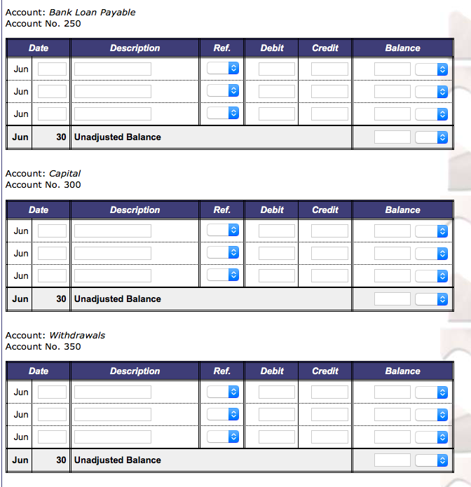 balance, the Unadjusted Balance row must still be filled out in order