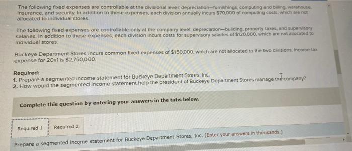 The company's organization chart appears below Operating data for 20x1 follow. Buckeye