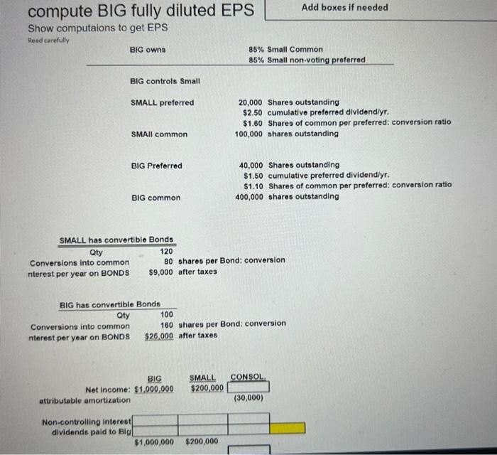 thank you! please answer my question here compute BIG fully diluted EPS