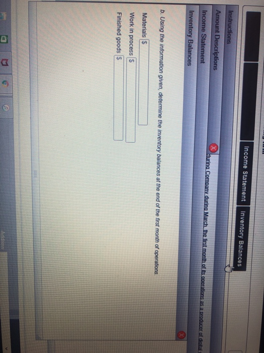 Manufacturing Company during March, the first month of its operations as a