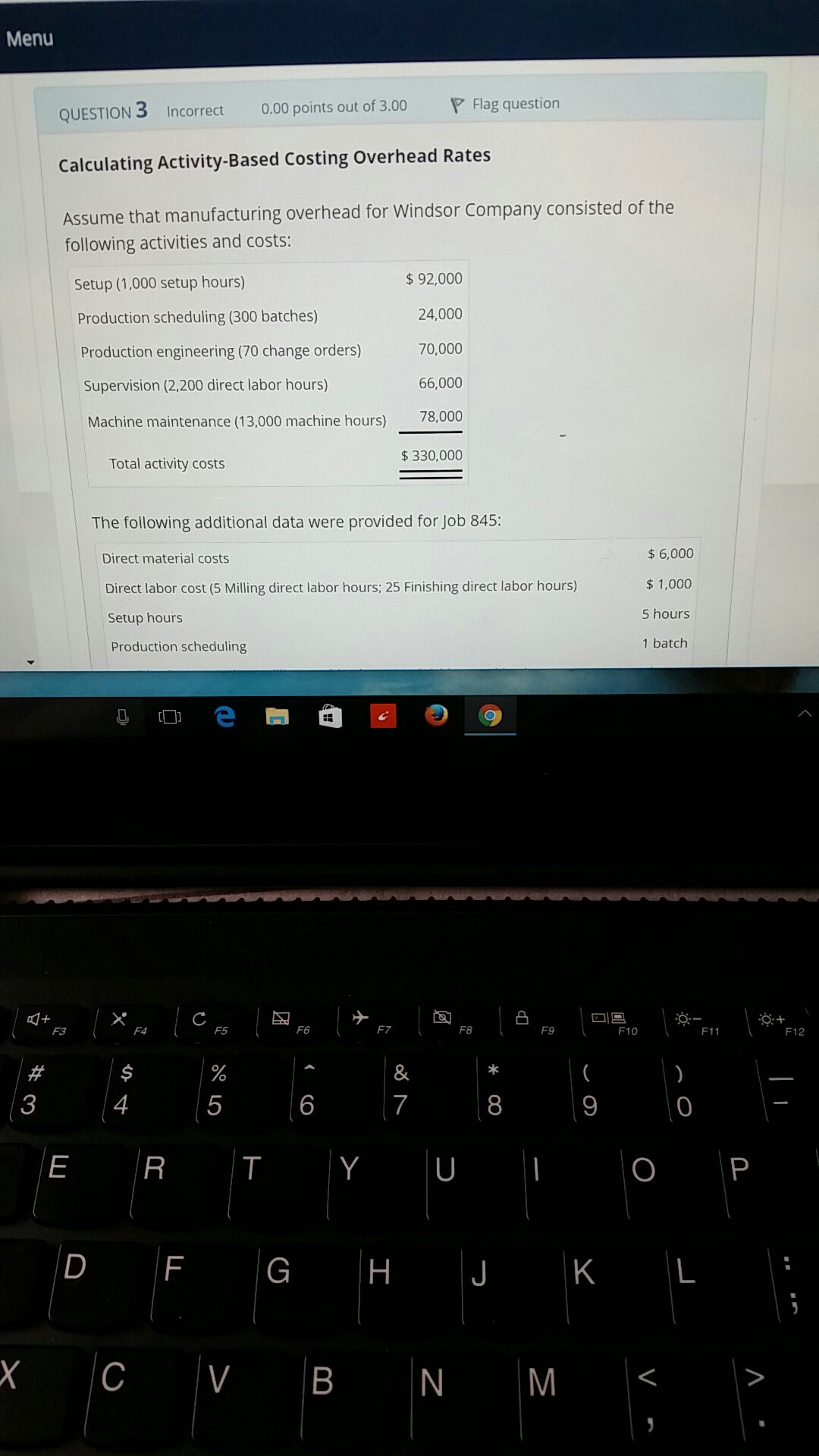 calculating activity based costing overhead rates Menu QUESTION 3 Incorrect 0.00