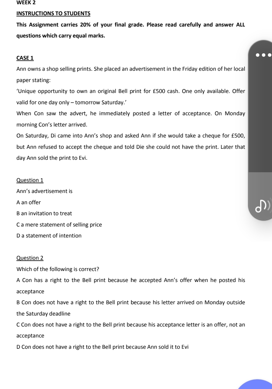  WEEK 2 INSTRUCTIONS TO STUDENTS This Assignment carries 20% of your