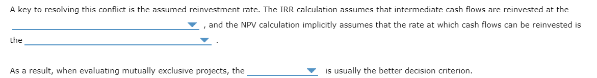 internal rate of return (MIRR) required rate of return internal rate of