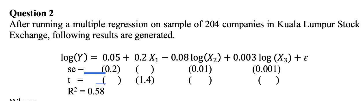 Question 2 After running a multiple regression on sample of 204 companies