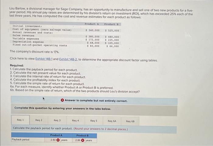 i need req 1-5 they are incorrect Lou Barlow, a divisional manager