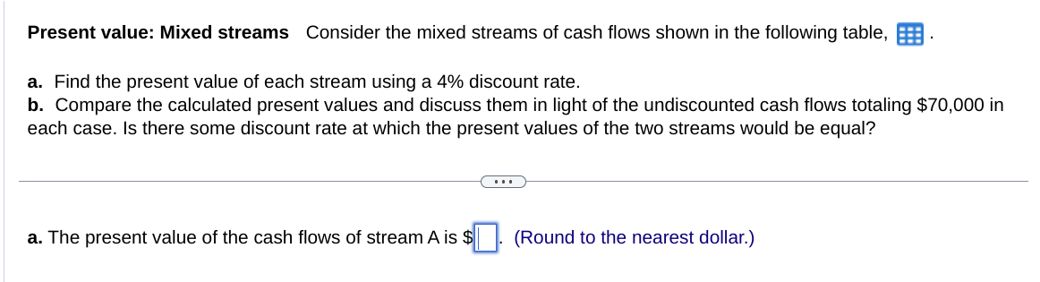 PLEASE SOLVE A & B Present value: Mixed streams Consider the mixed