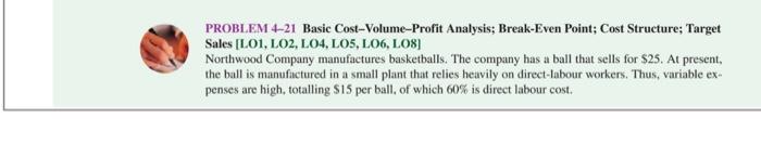  it is one question just two pages PROBLEM 4-21 Basic Cost-Volume-Profit