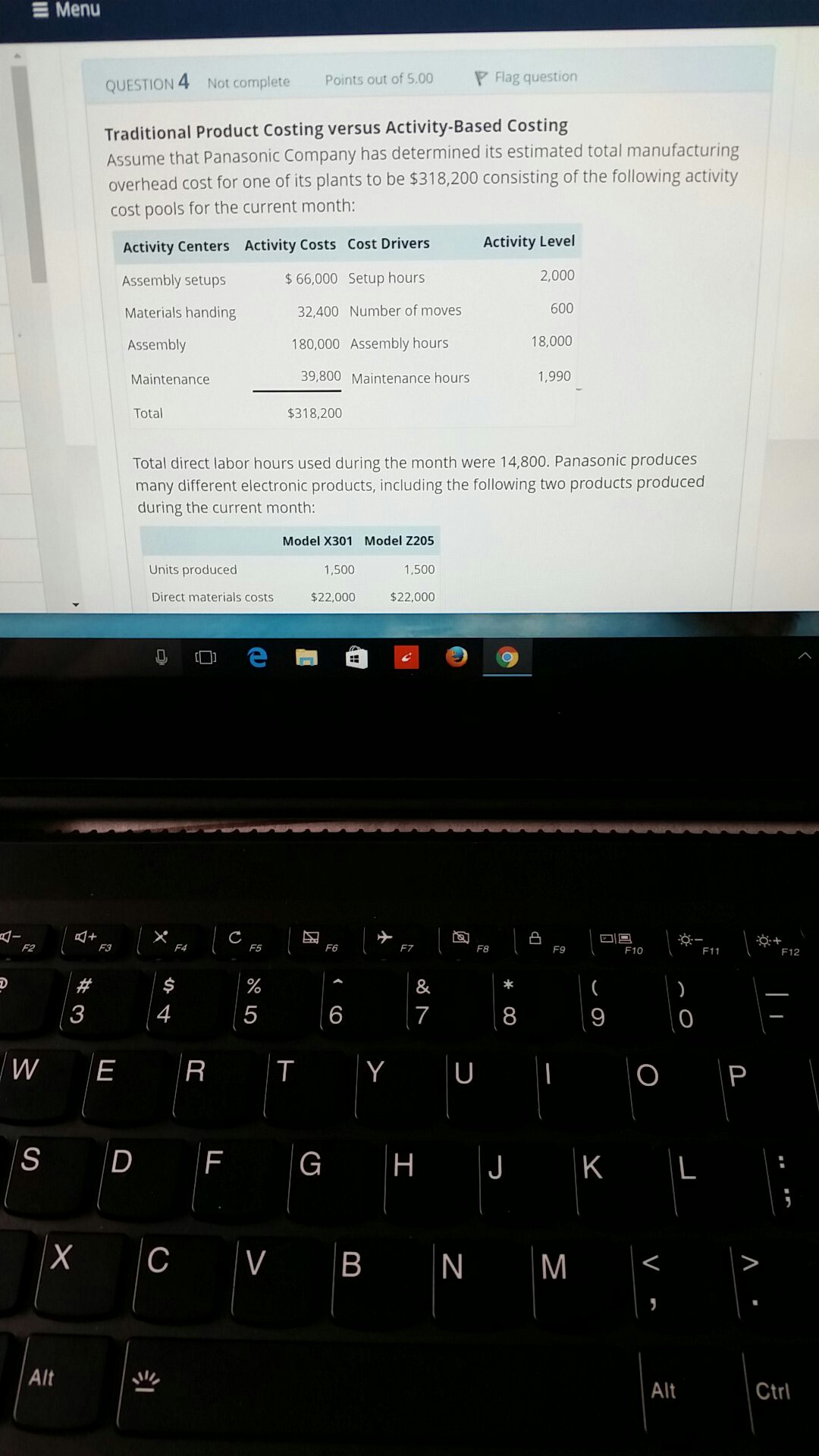 traditional product costing versus activity based costing E Menu QUESTION 4