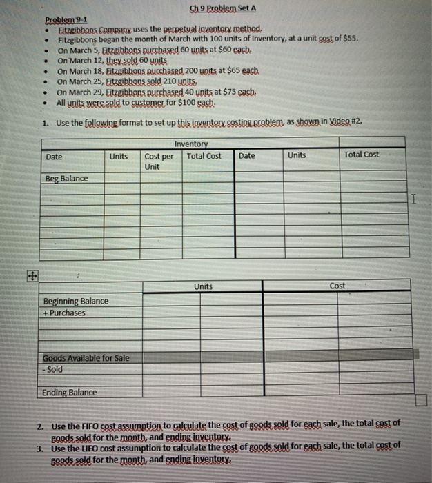  . Ch 9 Problem Set A Problem 9-1 Fitzgibbons Company uses