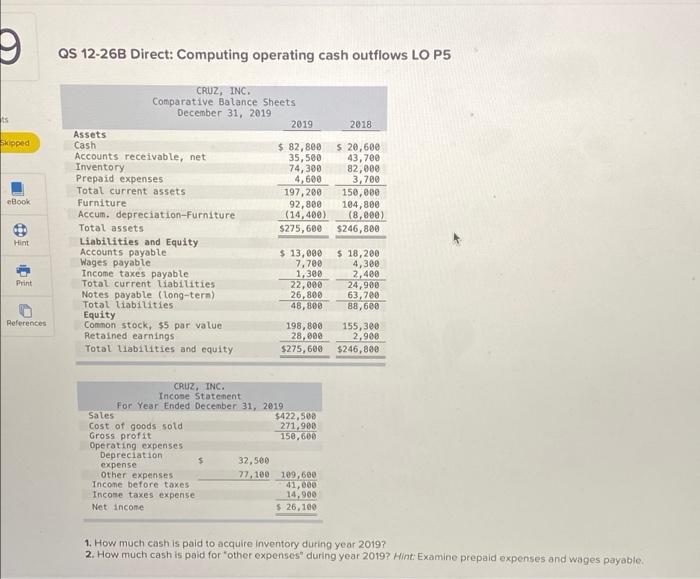  QS 12-26B Direct: Computing operating cash outflows LO P5 2018 skipped
