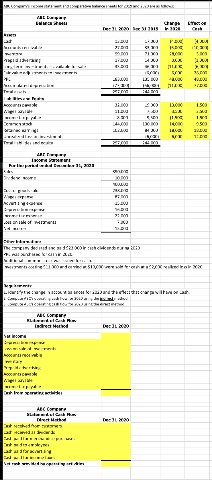 Needing help with solving the indirect and direct method using the income