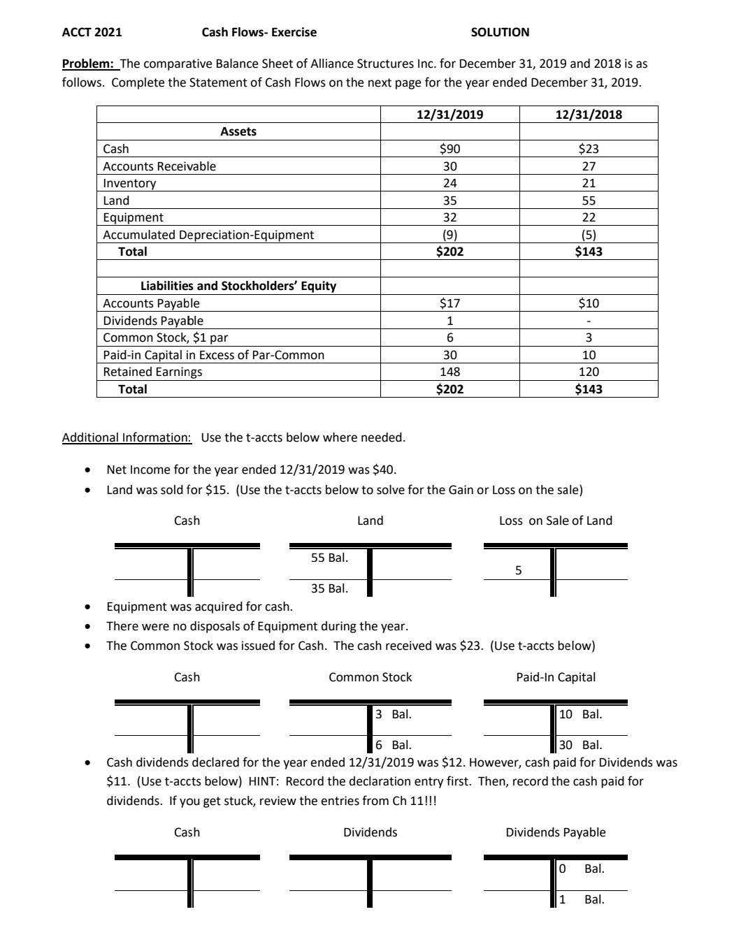  Problem: The comparative Balance Sheet of Alliance Structures Inc. for December