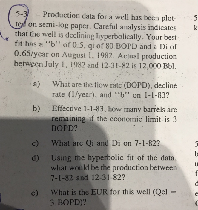  5-3 Production data for a well has been plot- 5 ted