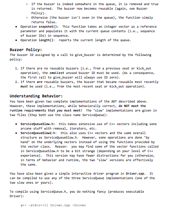 the RUNTIME requirements. Comments are highly apprciated. THANKS A BUNCH!! #ifndef _SERVICE_QUEUE_H