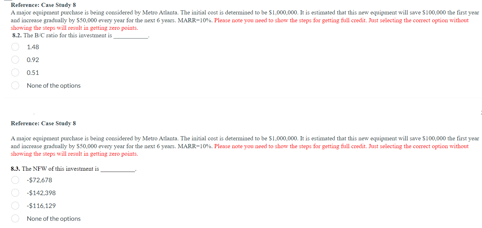 Please type the work and answer A major equipment purchase is being