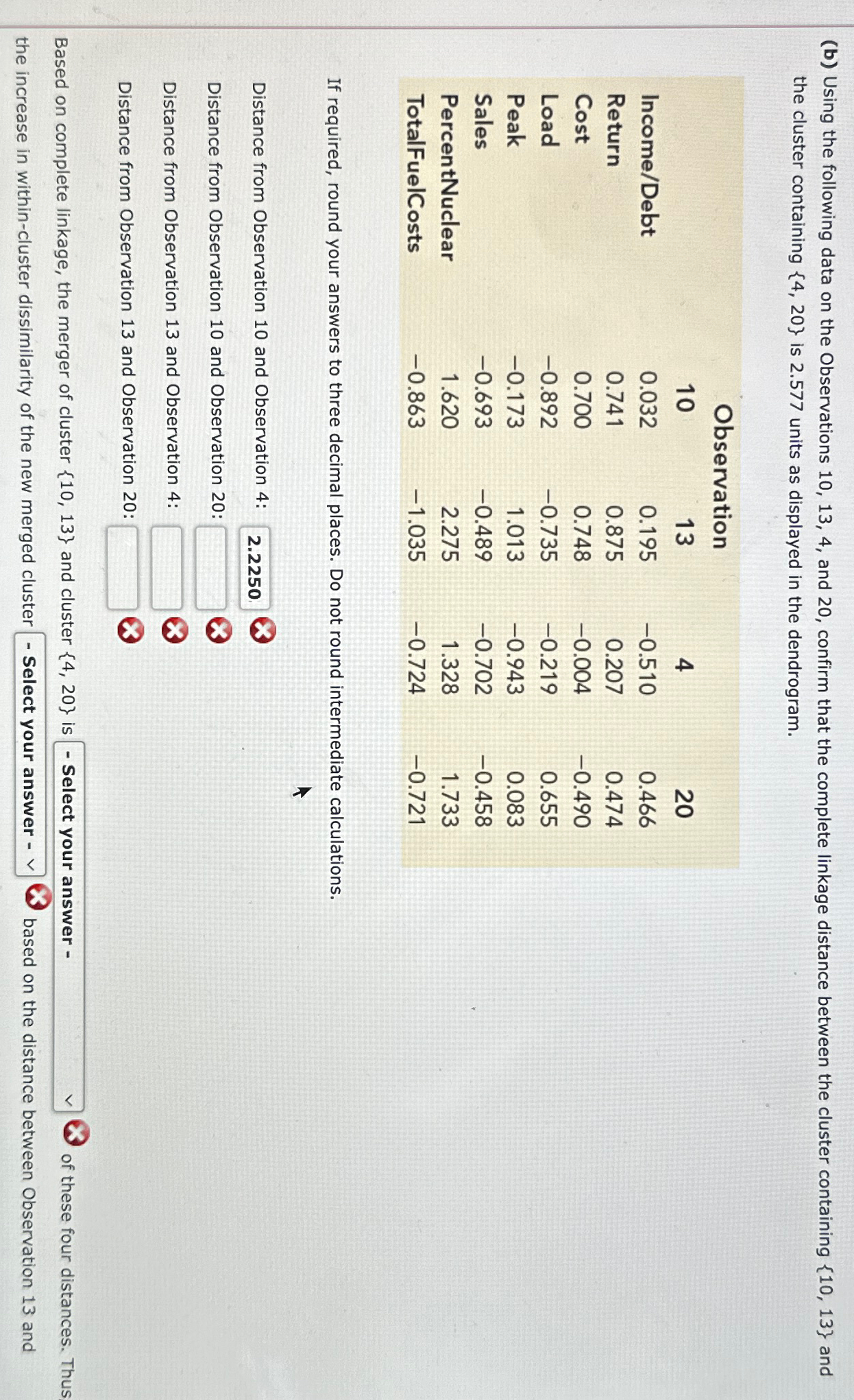  (b) Using the following data on the Observations 10,13,4, and 20,