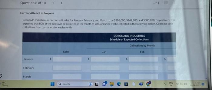  19C Cloudy Question 8 of 10 Current Attempt in Progress Coronado