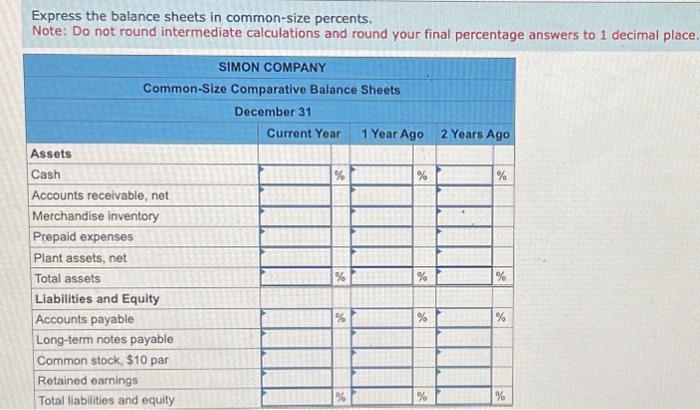 following ratios: Exercise 17.6 (Algo) Common-size percents LO P2 1. Express the