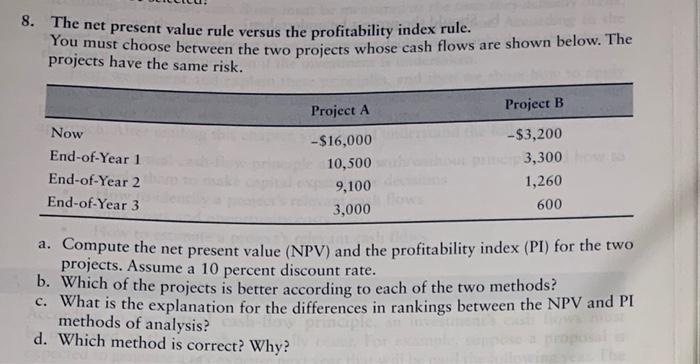  8. The net present value rule versus the profitability index rule.