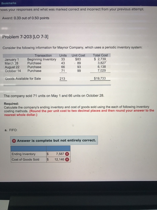  Fix the problem Bookmarks ows your responses and what was marked