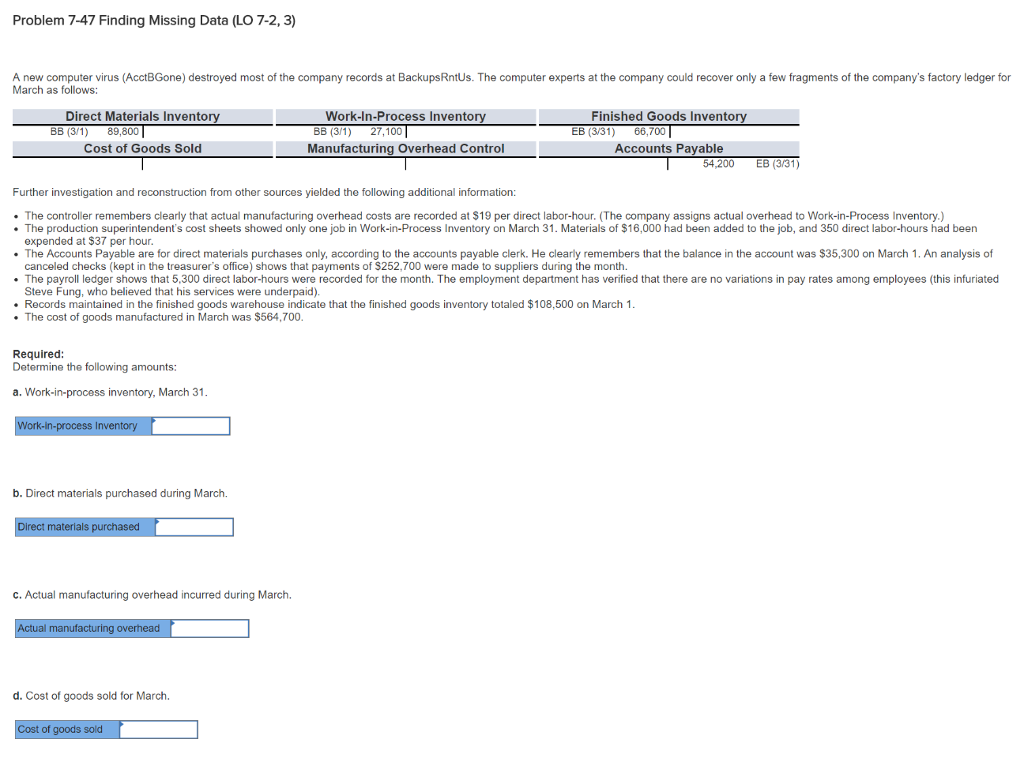  Problem 7-47 Finding Missing Data (LO 7-2, 3) A new computer