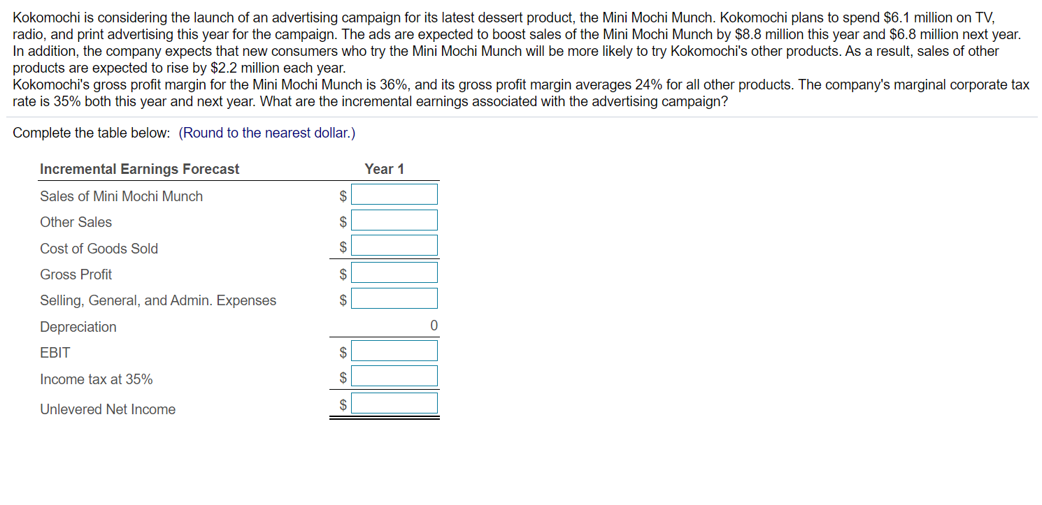 Please answer Year 1 and Year 2 Kokomochi is considering the launch