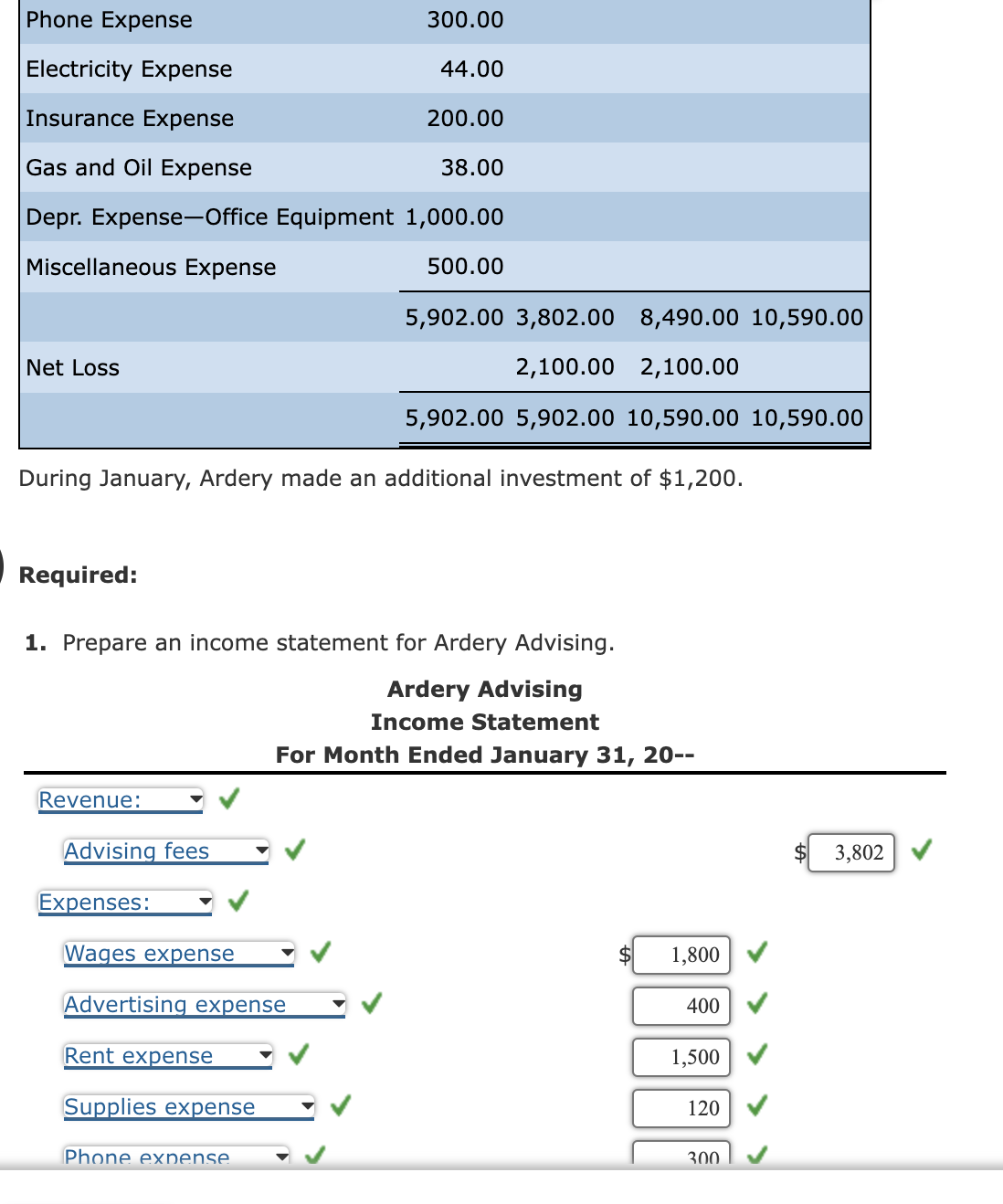 \hline \multicolumn{5}{|c|}{\begin{tabular}{c} Ardery Advising \\ Work Sheet (Partial) \\ For Month Ended