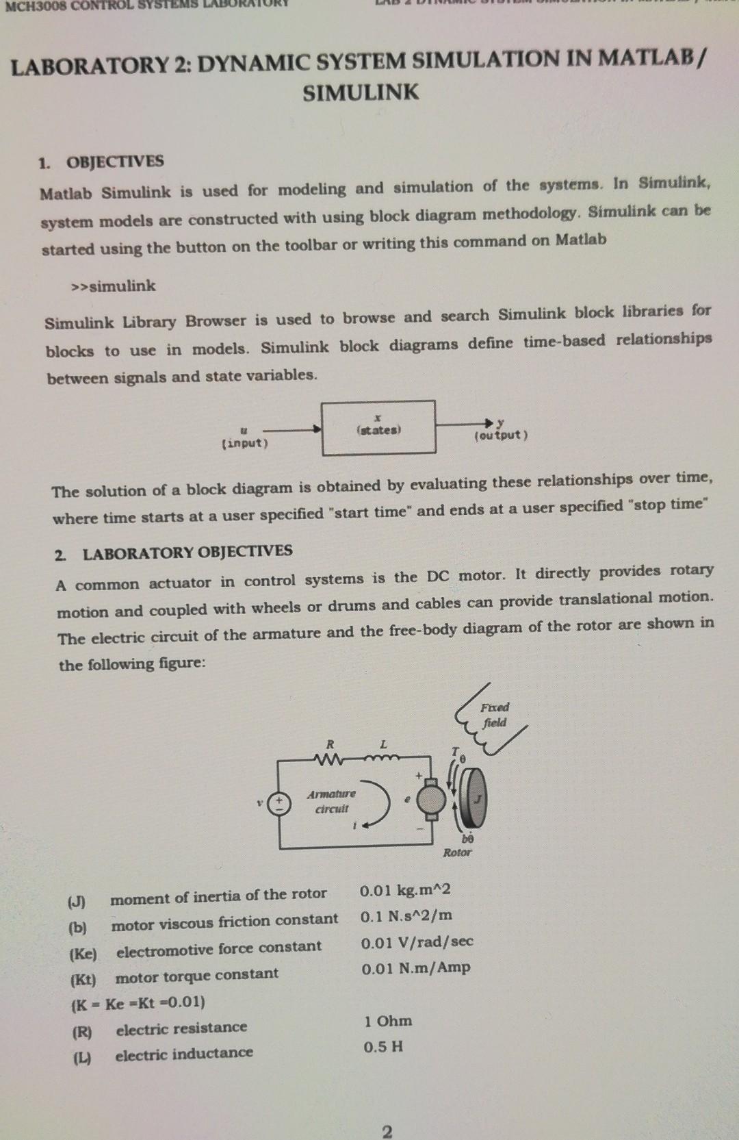  LABORATORY 2: DYNAMIC SYSTEM SIMULATION IN MATLAB / SIMULINK 1. OBJECTIVES