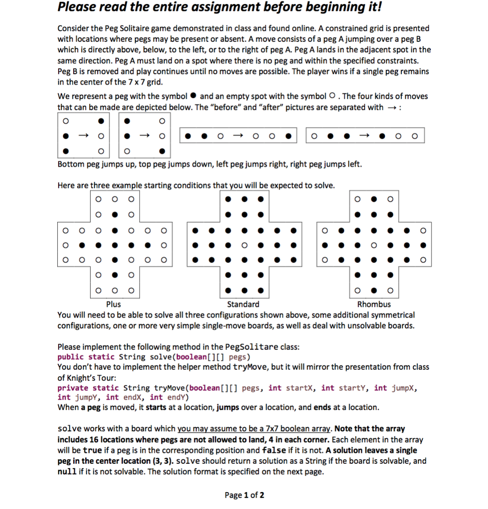 In Java: Please read the entire assignment before beginning it! Consider the