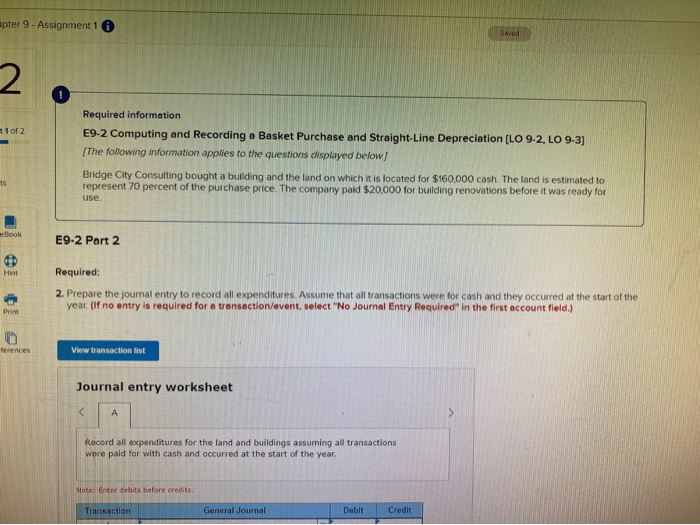  pter 9 - Assignment 16 1 of 2 Required information E9-2
