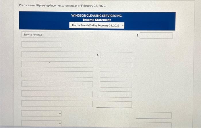 I just need an Income statement for the information given. Thank you