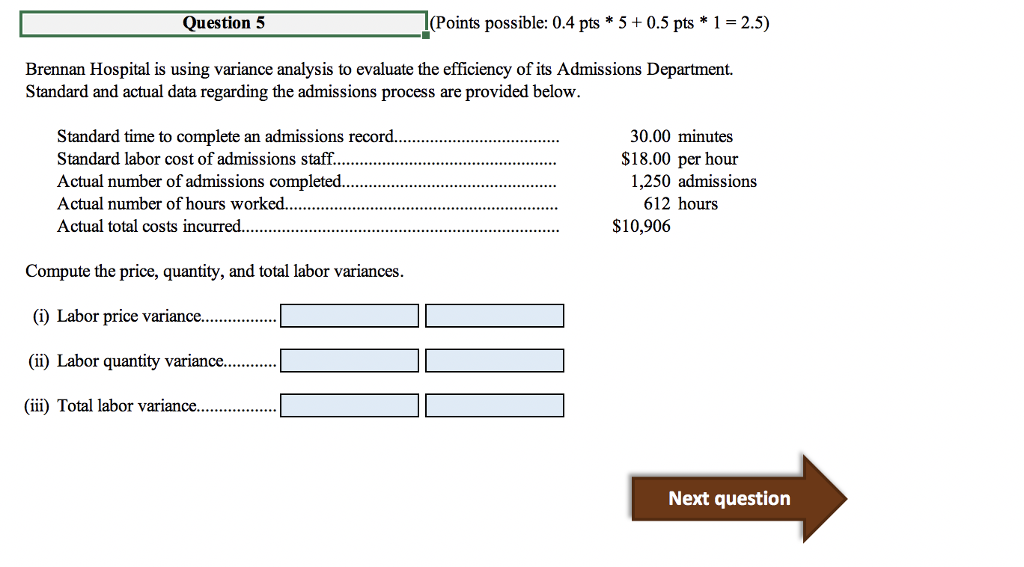 How do I solve for variance? Question 5 (Points possible: 0.4 pts
