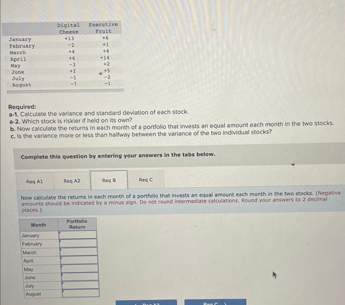 please answer all parts! Required: -1. Calculate the variance and standard devlation