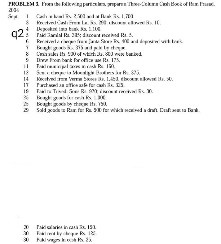  q2 PROBLEM 3. From the following particulars, prepare a Three Column