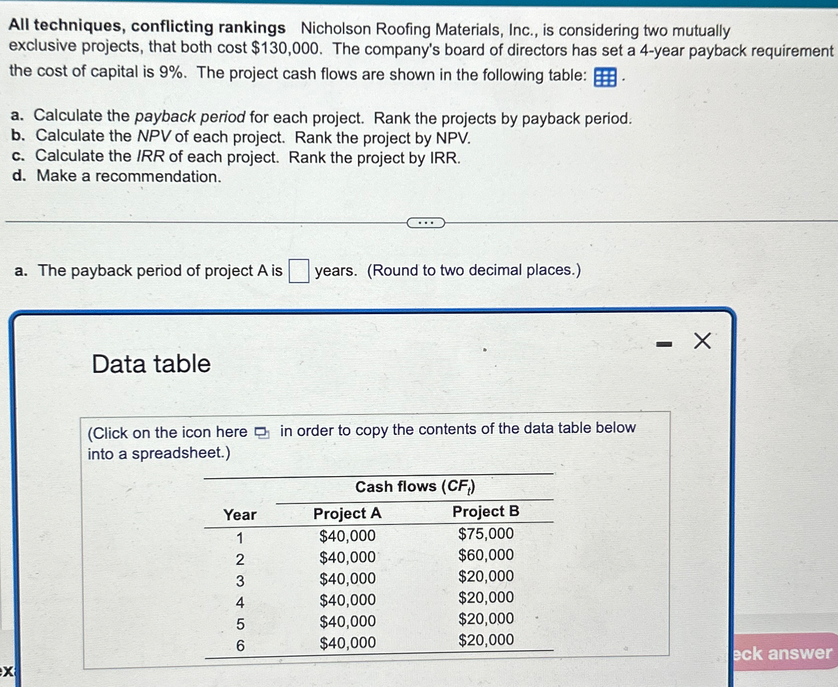  All techniques, conflicting rankings Nicholson Roofing Materials, Inc., is considering two