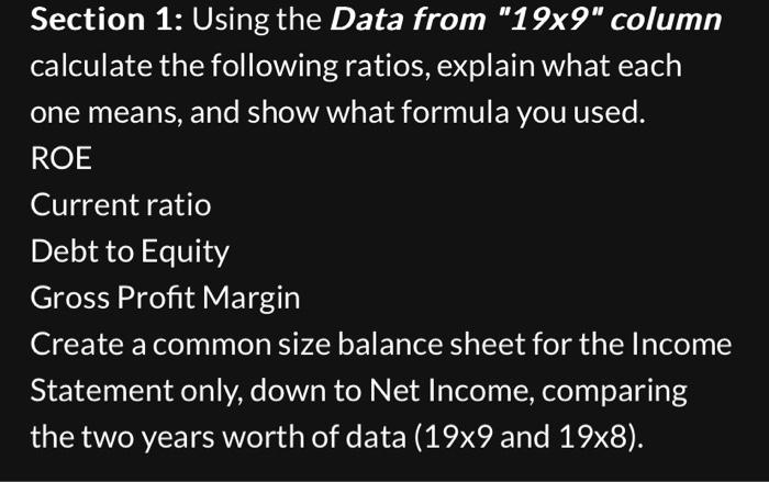 ROE Current ratio Debt to Equity Gross Profit Margin Create a common