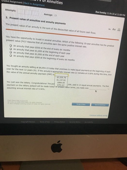  Help uT0 Ur Annuities raded Assignment | Back to Assignment Due