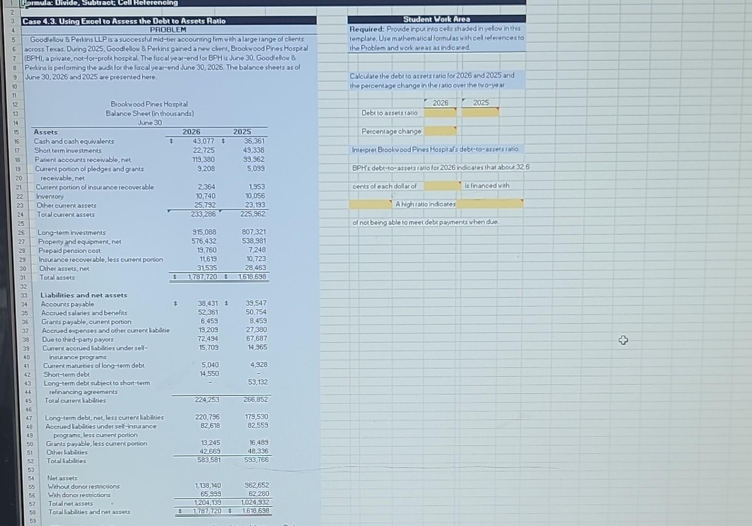  Case 4.3. Using Excel to Assess the Debt to Assets Ratio